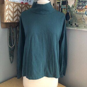 Madewell High Neck Pullover Top Women's size M Teal Green Long Button Sleeve